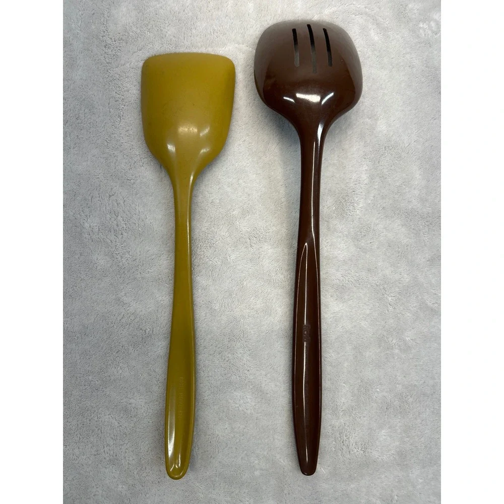 Rosti Mepal Kitchen Slotted Spoon Spatula 2pcs Yellow Brown Melamine MCM Denmark